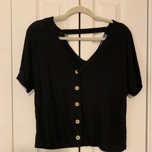 Black button short sleeve top